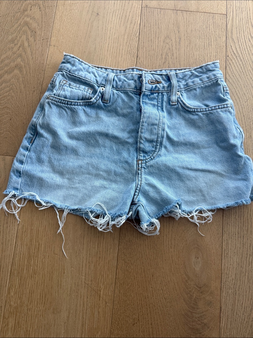 Forever 21 Light Wash Distressed Denim Shorts